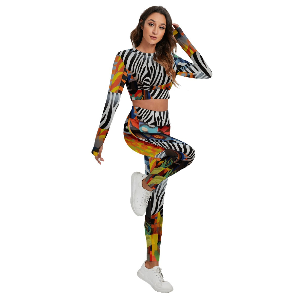 Women's Sport Set With Backless Top And Leggings "Zebra"