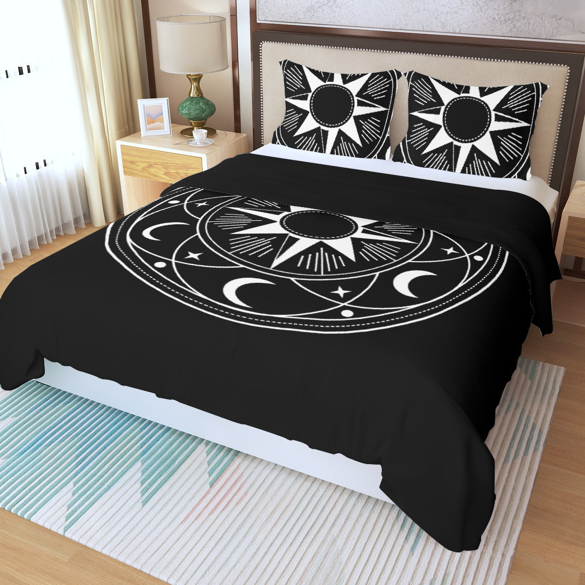 Three Piece Duvet Bedding Set Black and White Medallion