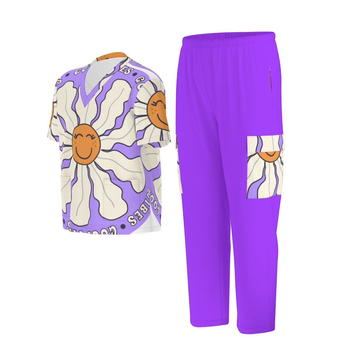 Unisex Scrub Set Purple Flowers