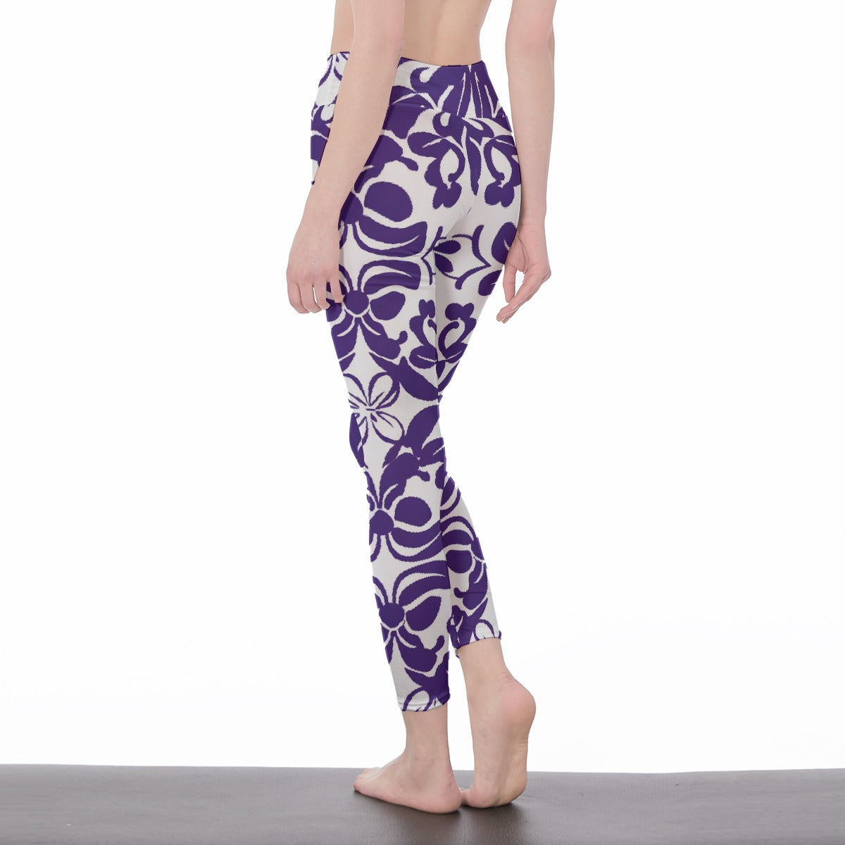 Women's High Waist Leggings | Side Stitch Closure "Purple and White"