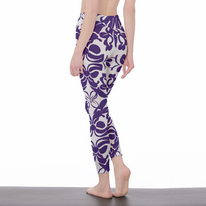 Women's High Waist Leggings | Side Stitch Closure "Purple and White"