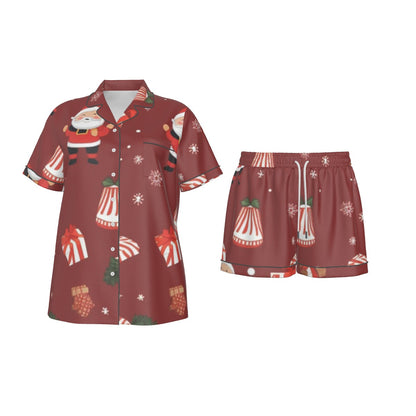 Holiday  Women's Imitation Silk Pajama Set With Short Sleeve