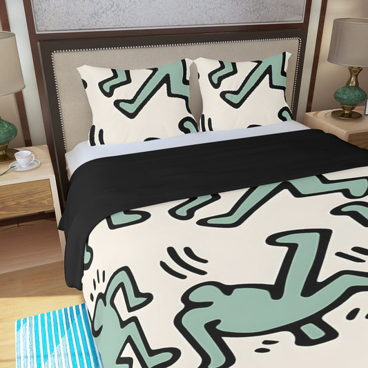 Three Piece Duvet Bedding Set Green Man