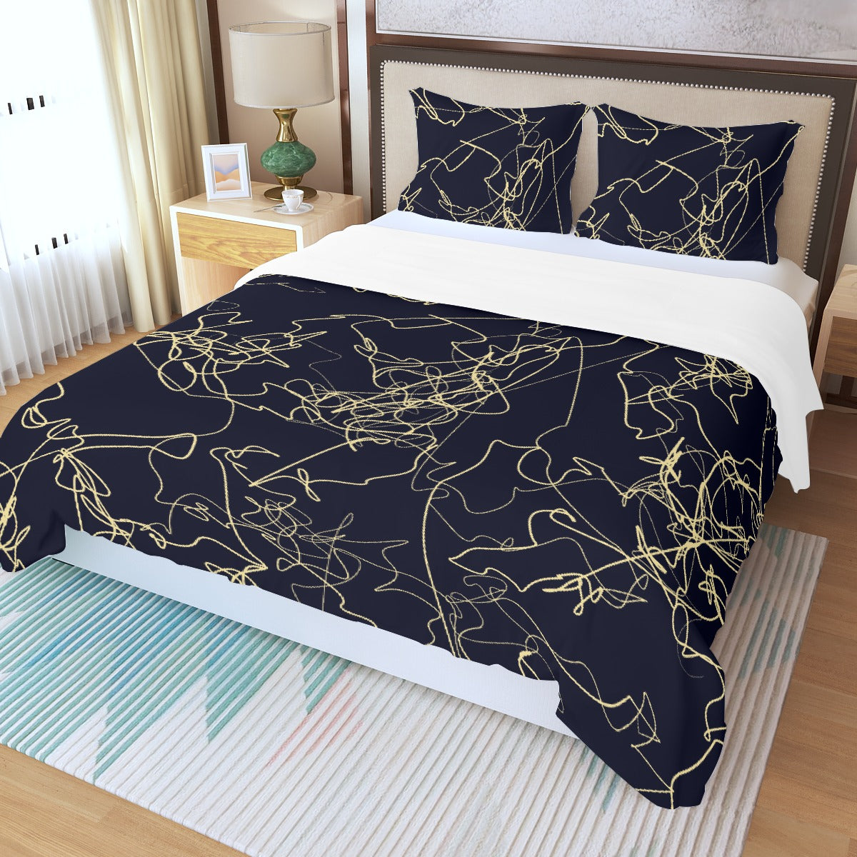 Three Piece Duvet Bedding Set Black and Gold