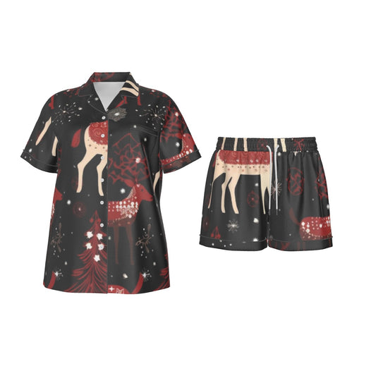 Holiday  Women's Imitation Silk Pajama Set With Short Sleeve