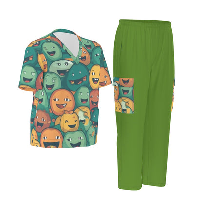 Unisex Scrub Set Birdseye Green and Faces