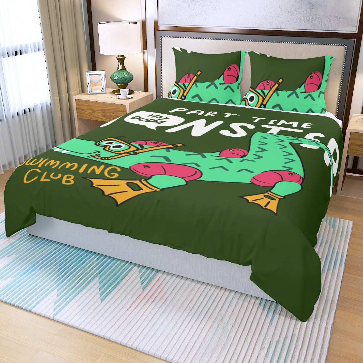 Three Piece Duvet Bedding Set Monster Alligator