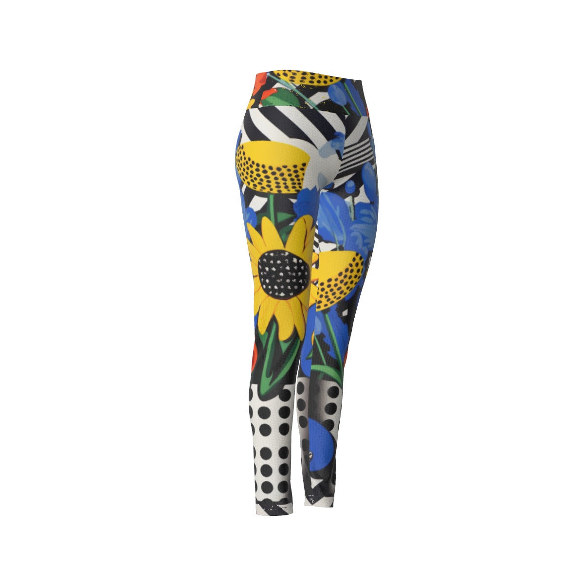 Women's High Waist Leggings | Side Stitch Closure Leggings "Sun Flowers"