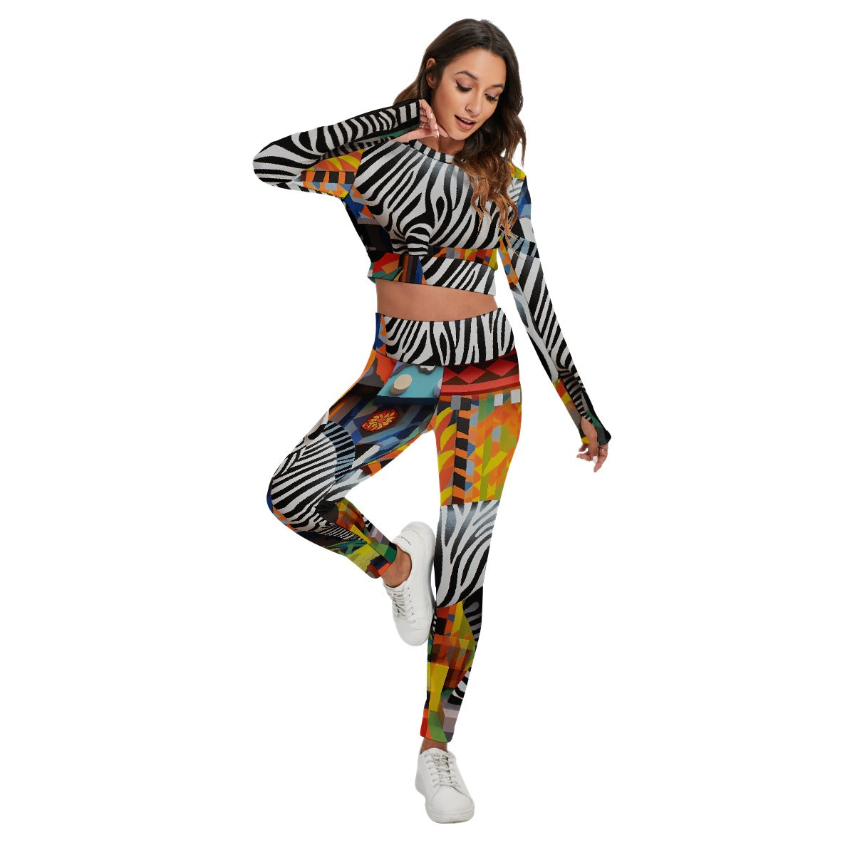 Women's Sport Set With Backless Top And Leggings "Zebra"