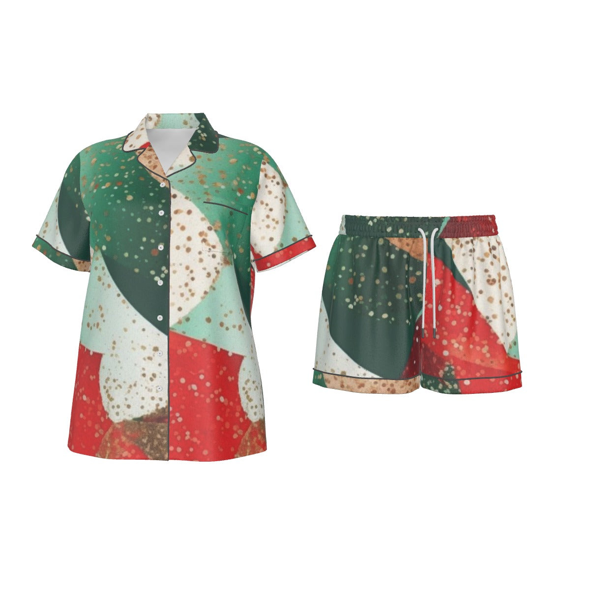 Holiday Print Women's Imitation Silk Pajama Set With Short Sleeve