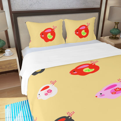 Three Piece Duvet Bedding Set Color Bunnies