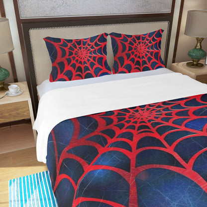 Three Piece Duvet Bedding Set Red Spider Web