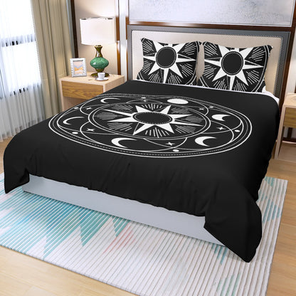 Three Piece Duvet Bedding Set Black and White Medallion