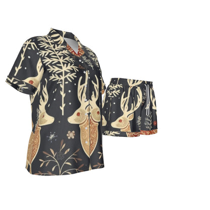 Holiday  Women's Imitation Silk Pajama Set With Short Sleeve