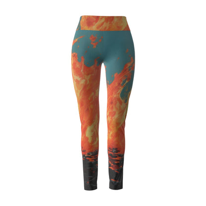 Women's High Waist Leggings | Side Stitch Closure "Fire"