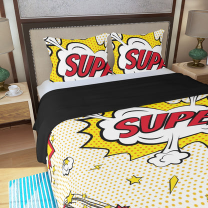 Three Piece Duvet Bedding Set Super Hero Words