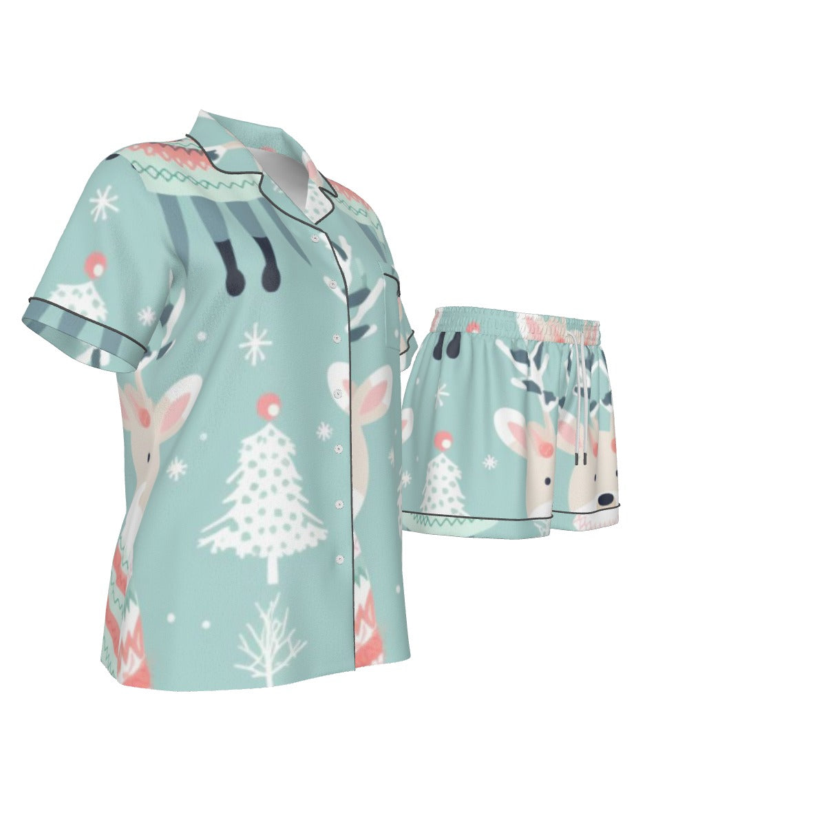 Holiday  Women's Imitation Silk Pajama Set With Short Sleeve