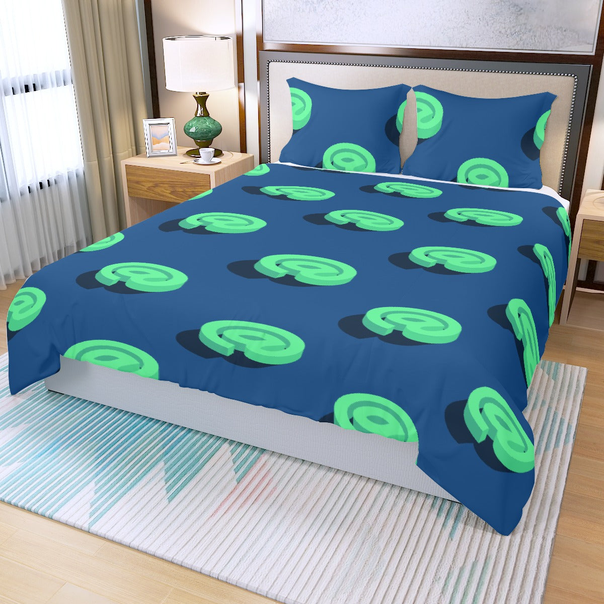 Three Piece Duvet Bedding Set Green and Blue