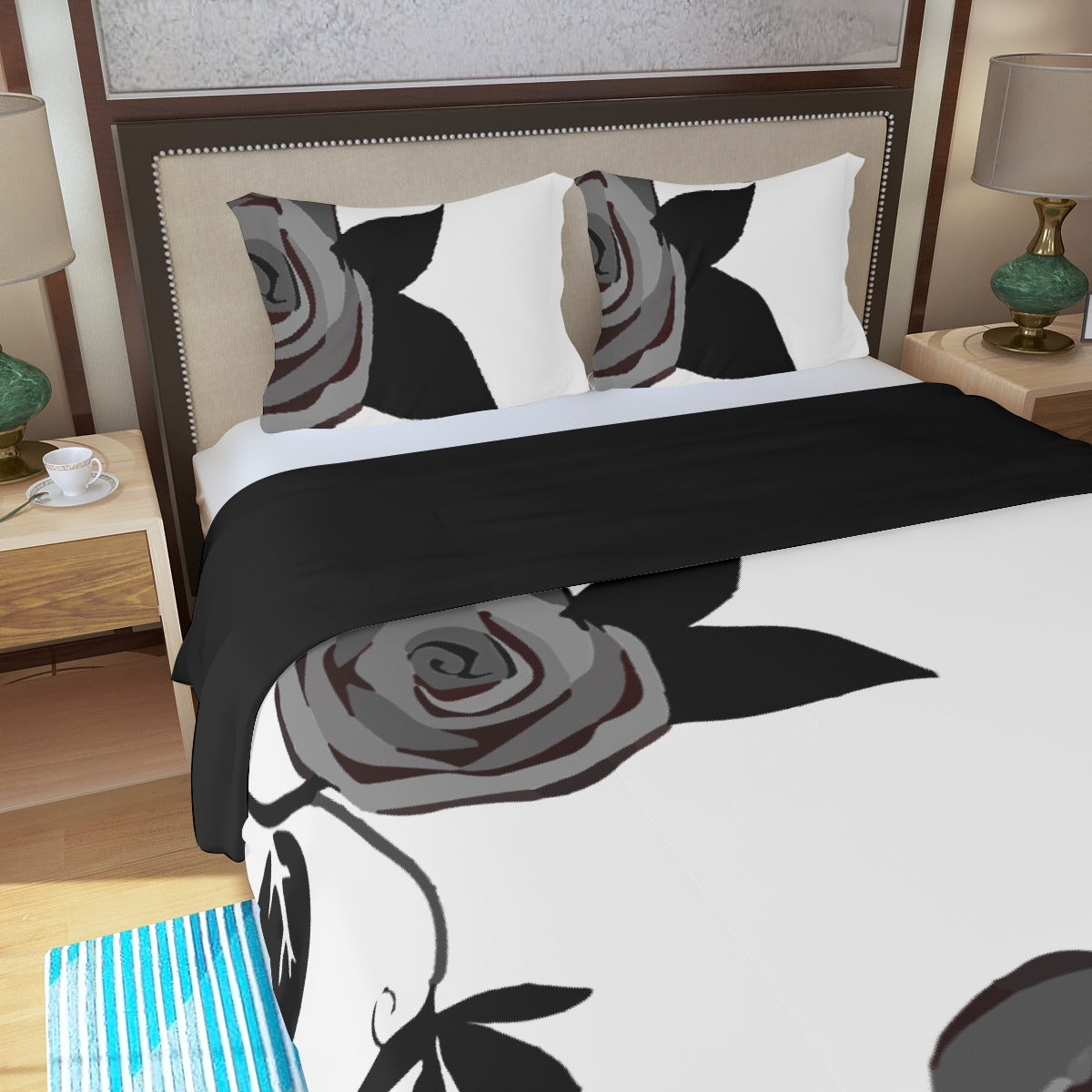 Three Piece Duvet Bedding Set Black Rose