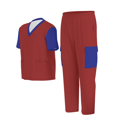 Unisex Scrub Set Birdseye Blue and Red