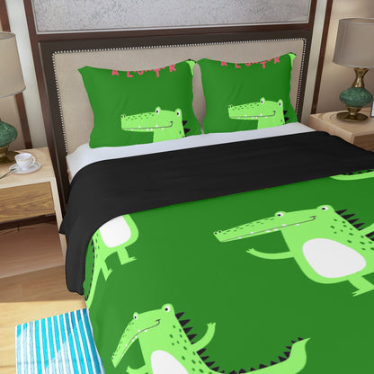 Three Piece Duvet Bedding Set Alligators