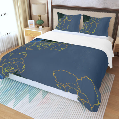 Three Piece Duvet Bedding Set Blue, yellow and Black