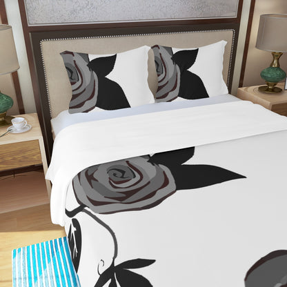 Three Piece Duvet Bedding Set Black Rose