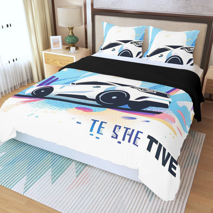 Three Piece Duvet Bedding Set Race Car