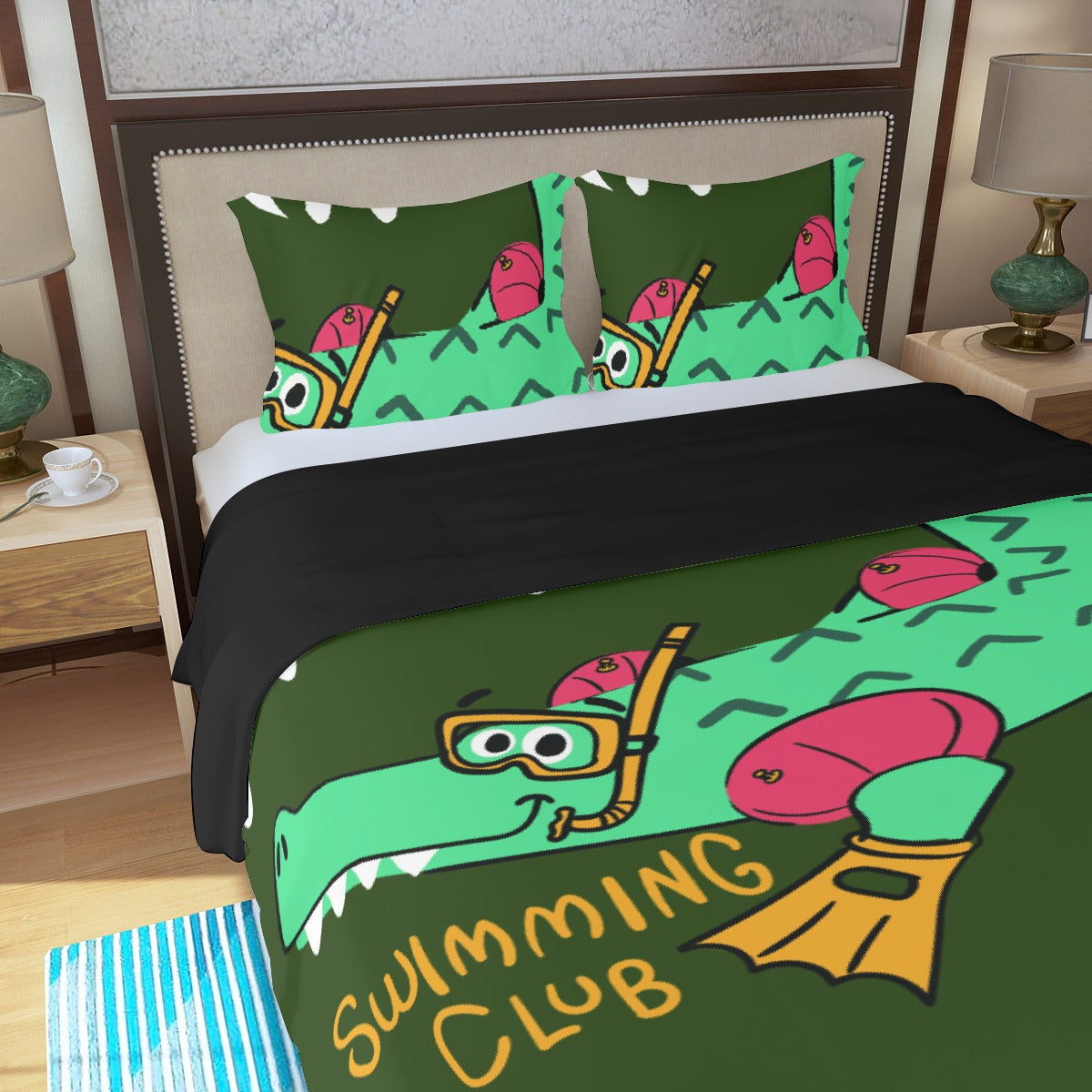 Three Piece Duvet Bedding Set Monster Alligator