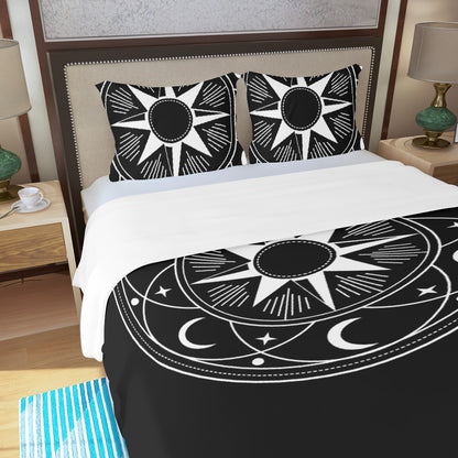 Three Piece Duvet Bedding Set Black and White Medallion