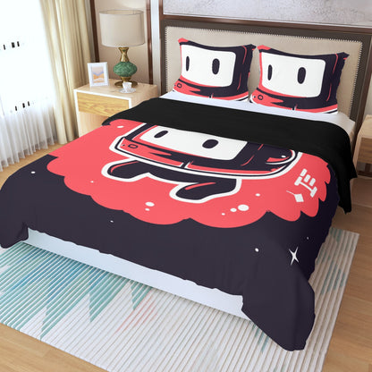 Three Piece Duvet Bedding Set Red Robot