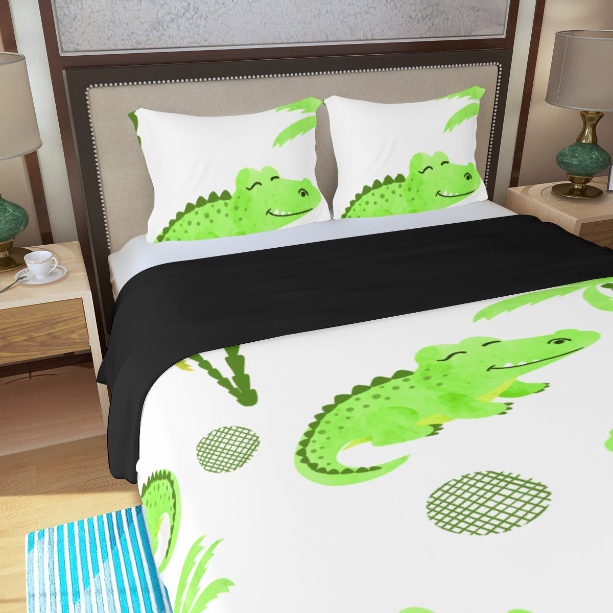 Three Piece Duvet Bedding Set Sleeping Alligator