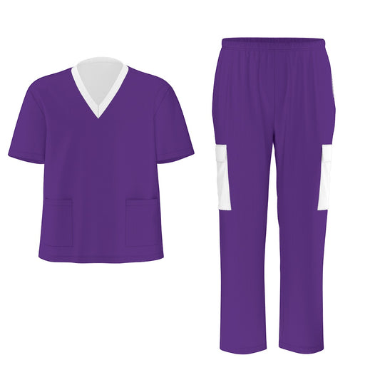 Unisex Scrub Set Birdseye Purple and White