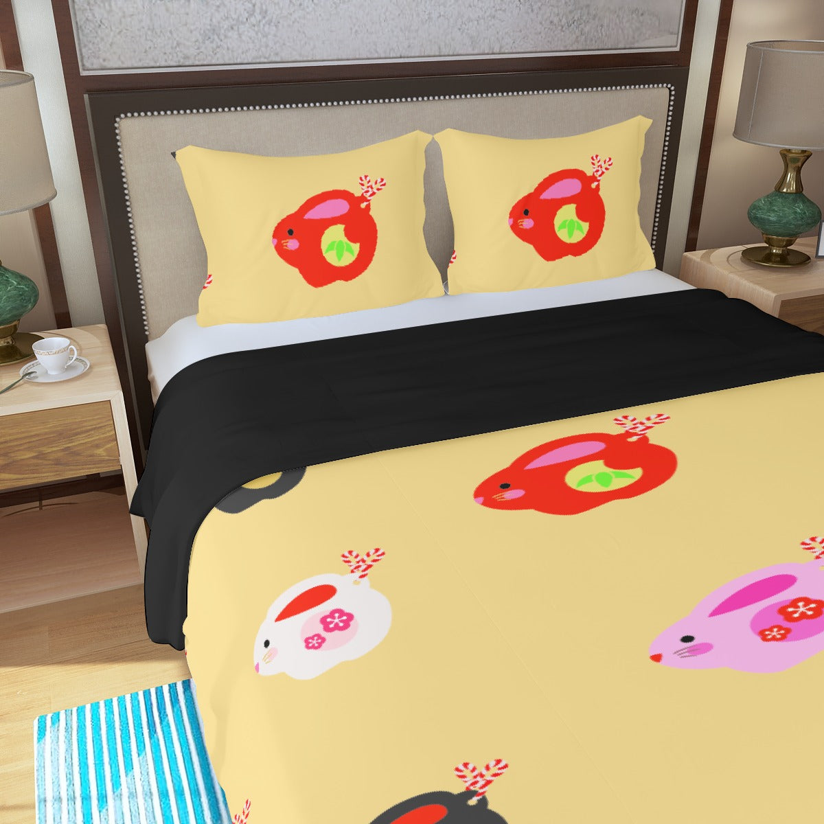 Three Piece Duvet Bedding Set Color Bunnies