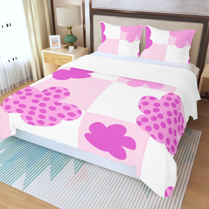 Three Piece Duvet Bedding Set Pink Flowers