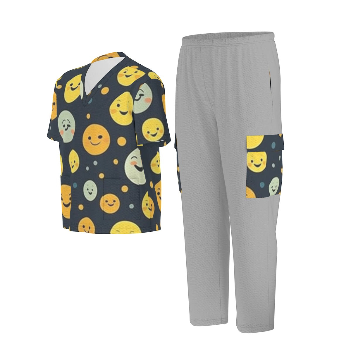 Unisex Scrub Set Birdseye Gray and Faces