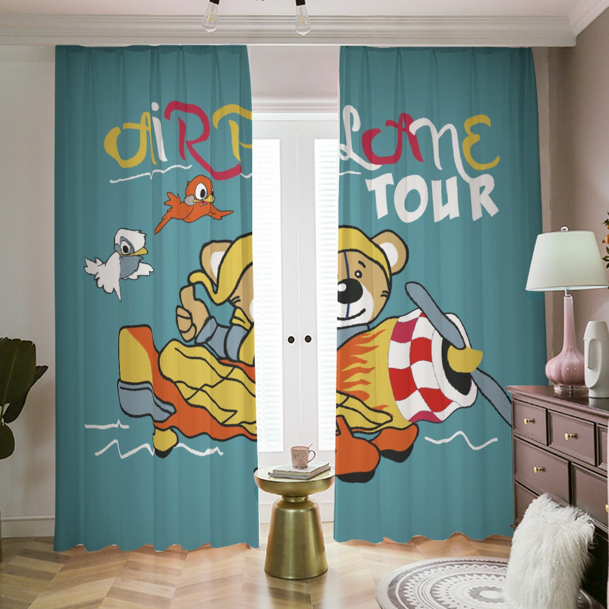 Blackout Curtains with Hooks Flying Bear