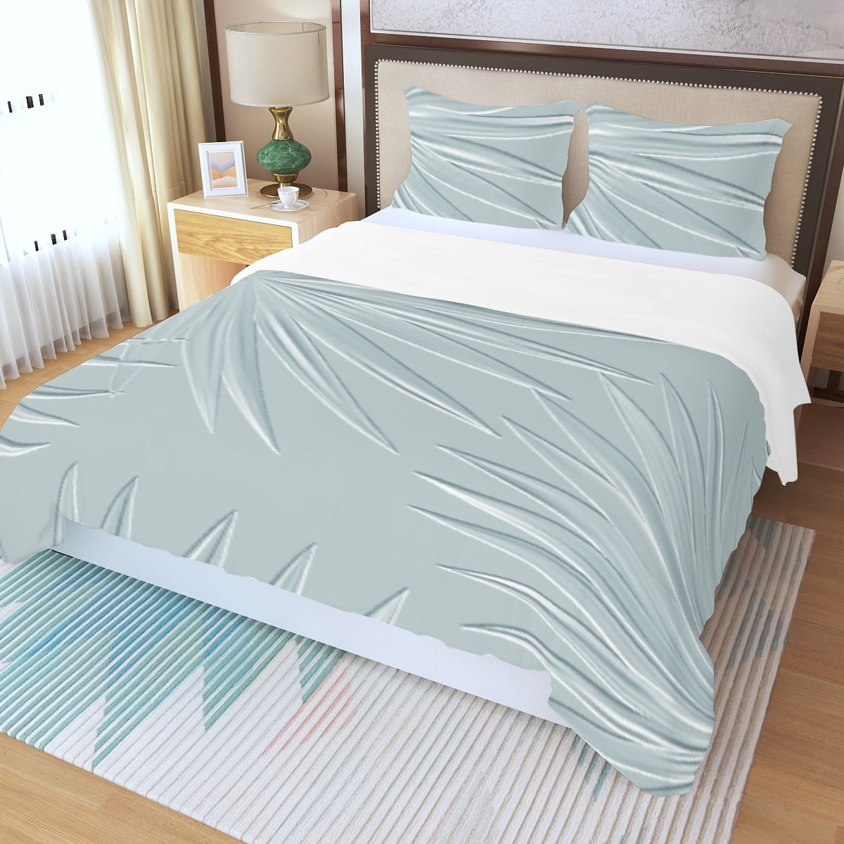 Three Piece Duvet Bedding Set Light Teal