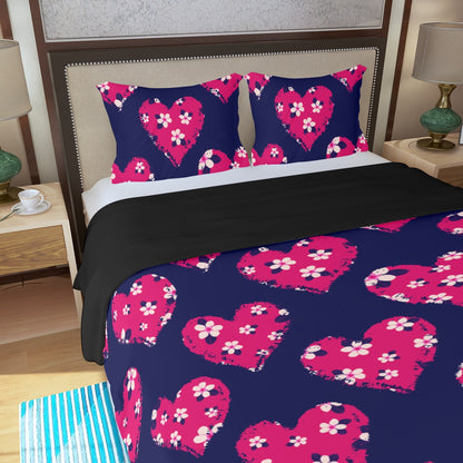 Three Piece Duvet Bedding Set Pink Hearts