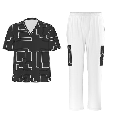 Unisex Scrub Set Birdseye Black and White