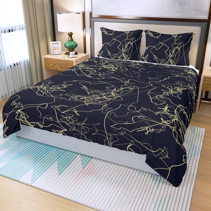 Three Piece Duvet Bedding Set Black and Gold