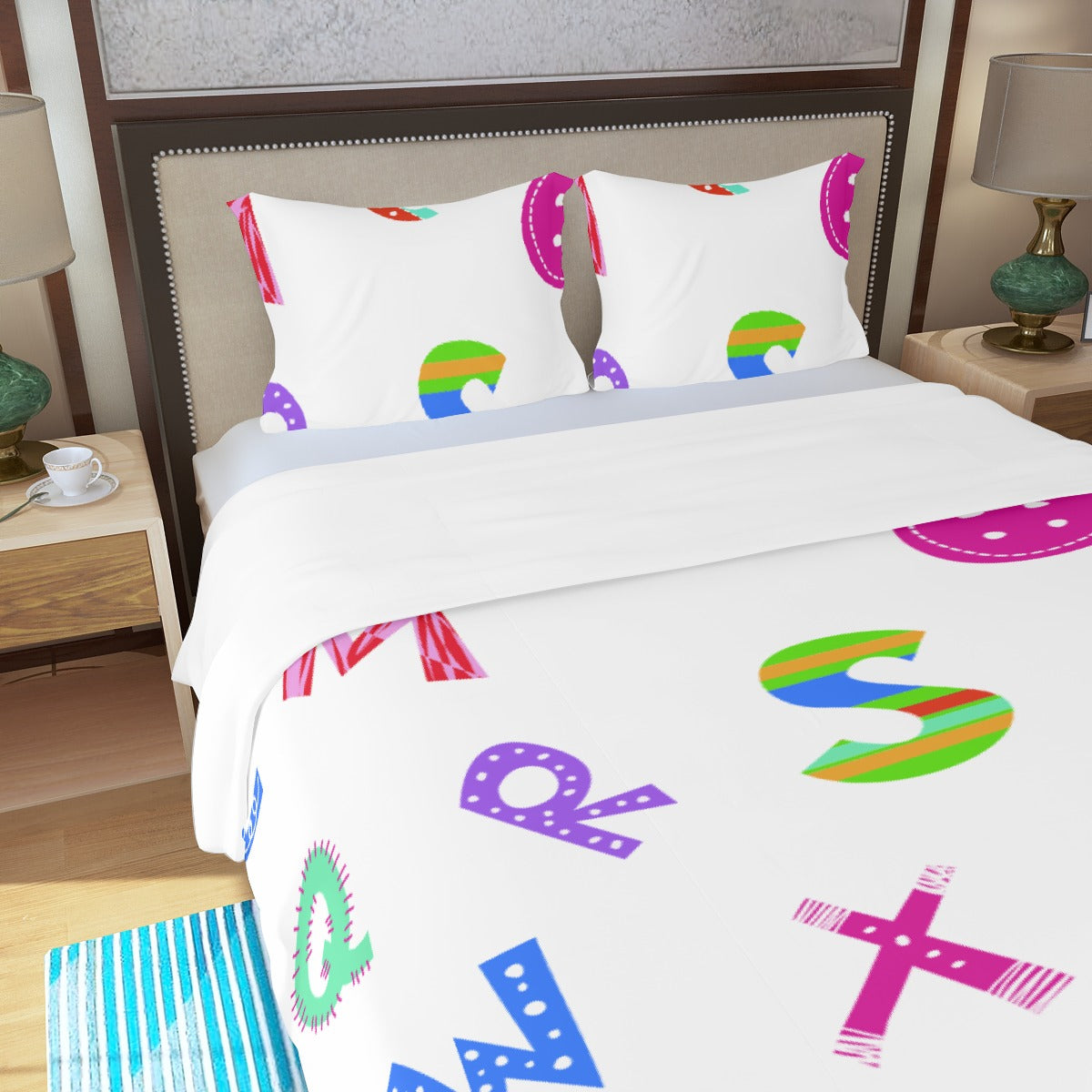 Three Piece Duvet Bedding Set Alphabet in Color