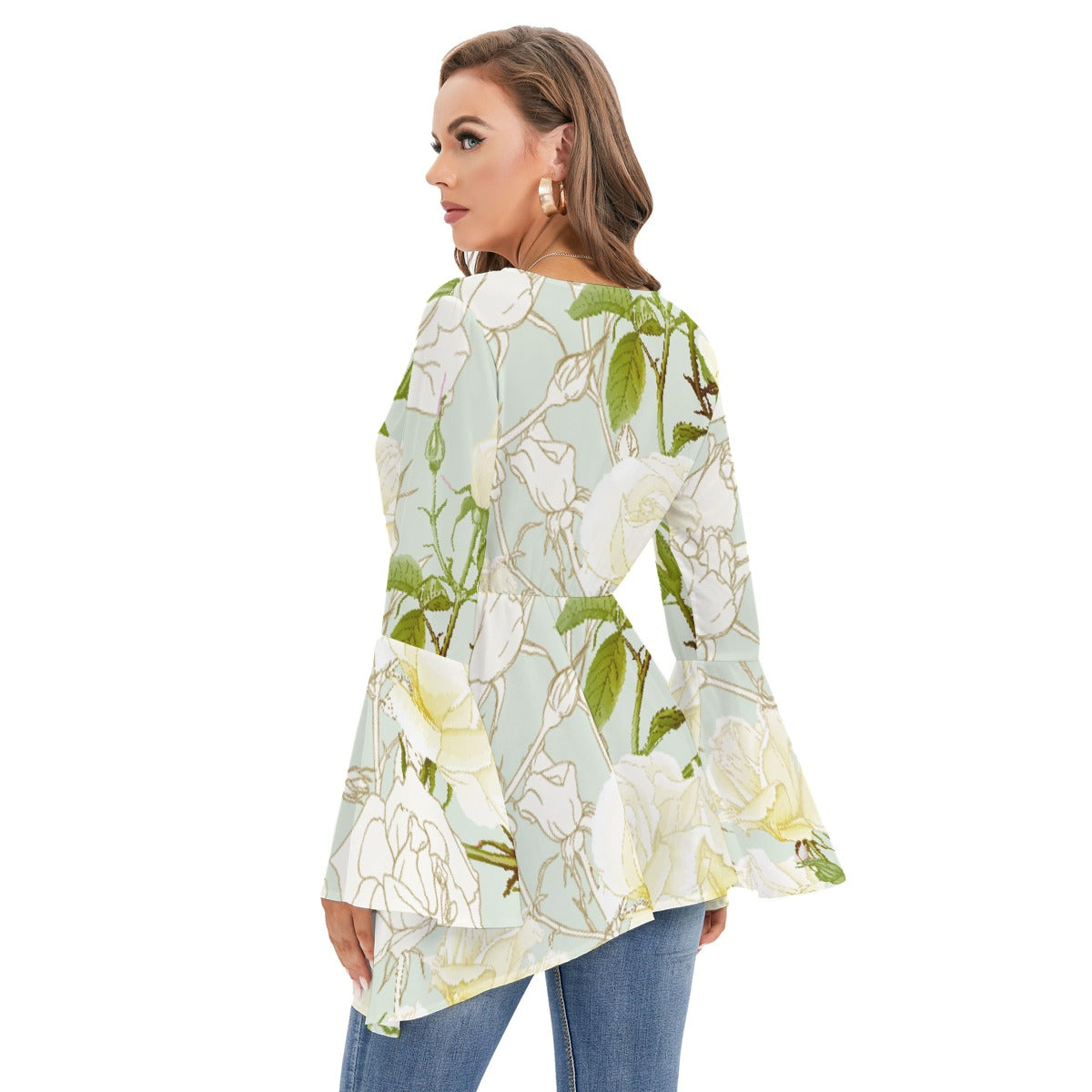 Women's V-neck Blouse With Flared Sleeves