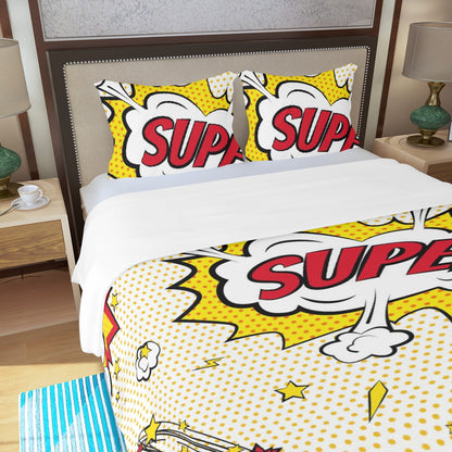 Three Piece Duvet Bedding Set Super Hero Words