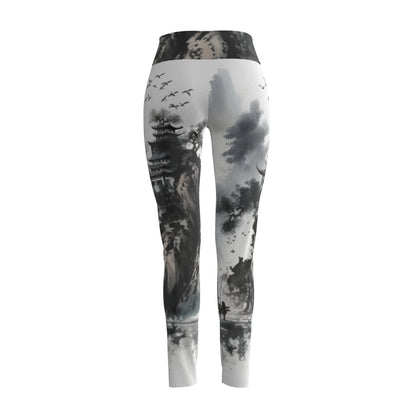 Leggings de cintura alta para mujer | Cierre con costura lateral en blanco y negro