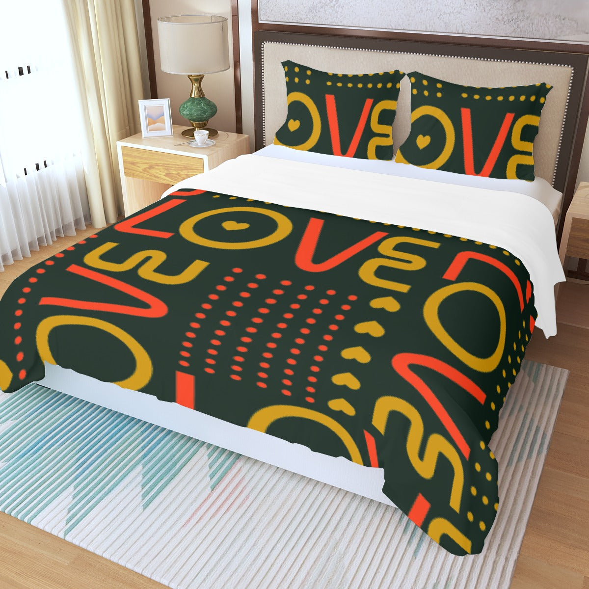 Three Piece Duvet Bedding Set Love