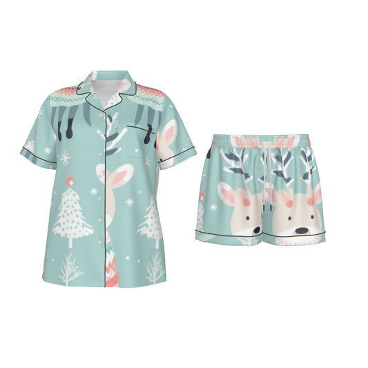 Holiday  Women's Imitation Silk Pajama Set With Short Sleeve