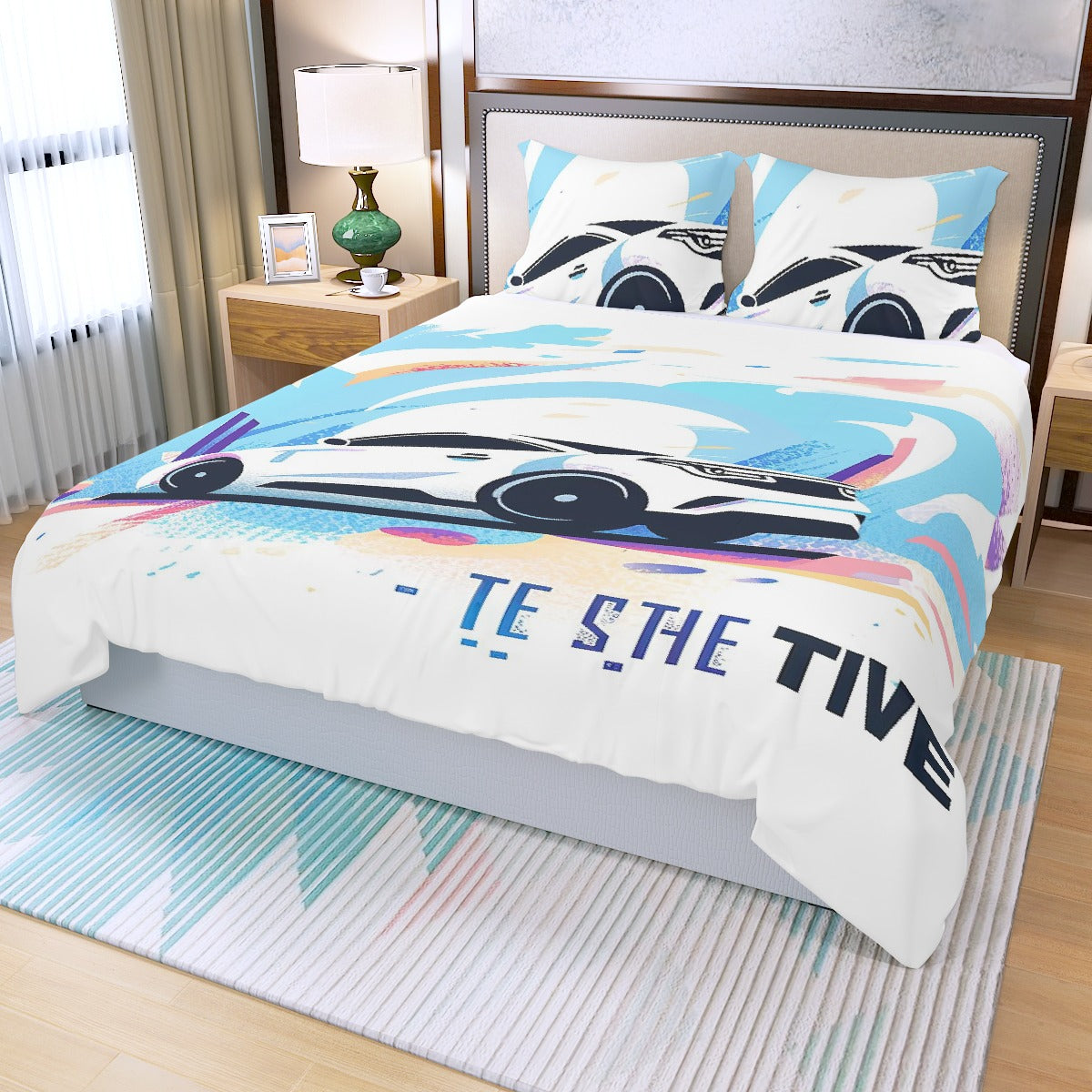 Three Piece Duvet Bedding Set Race Car