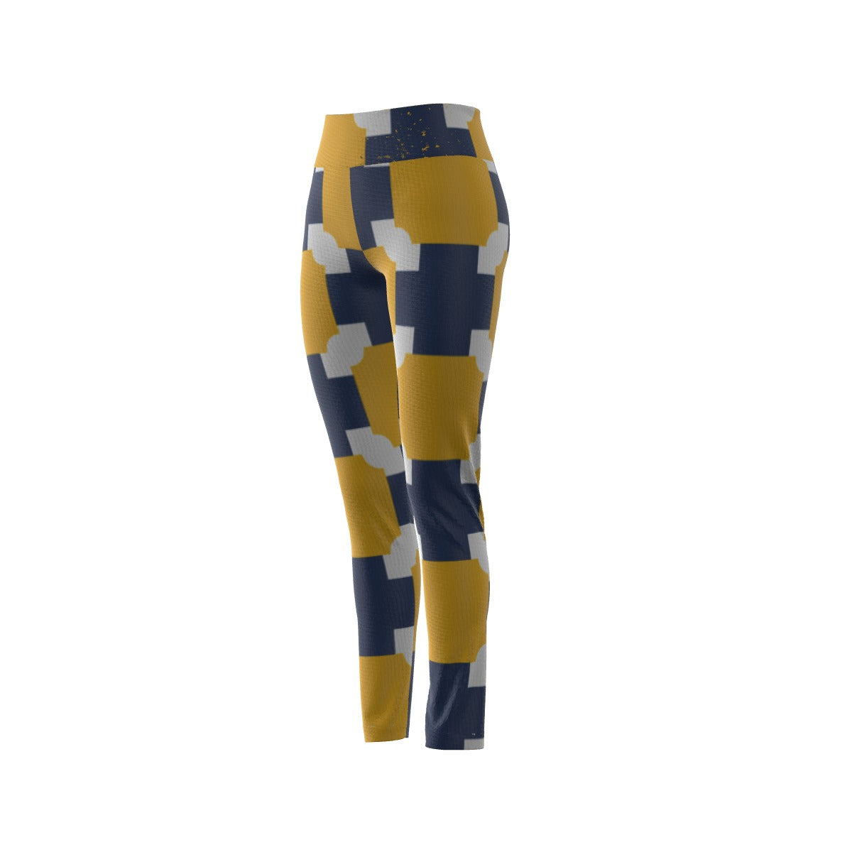 Women's High Waist Leggings | Side Stitch Closure "Blue and Yellow"