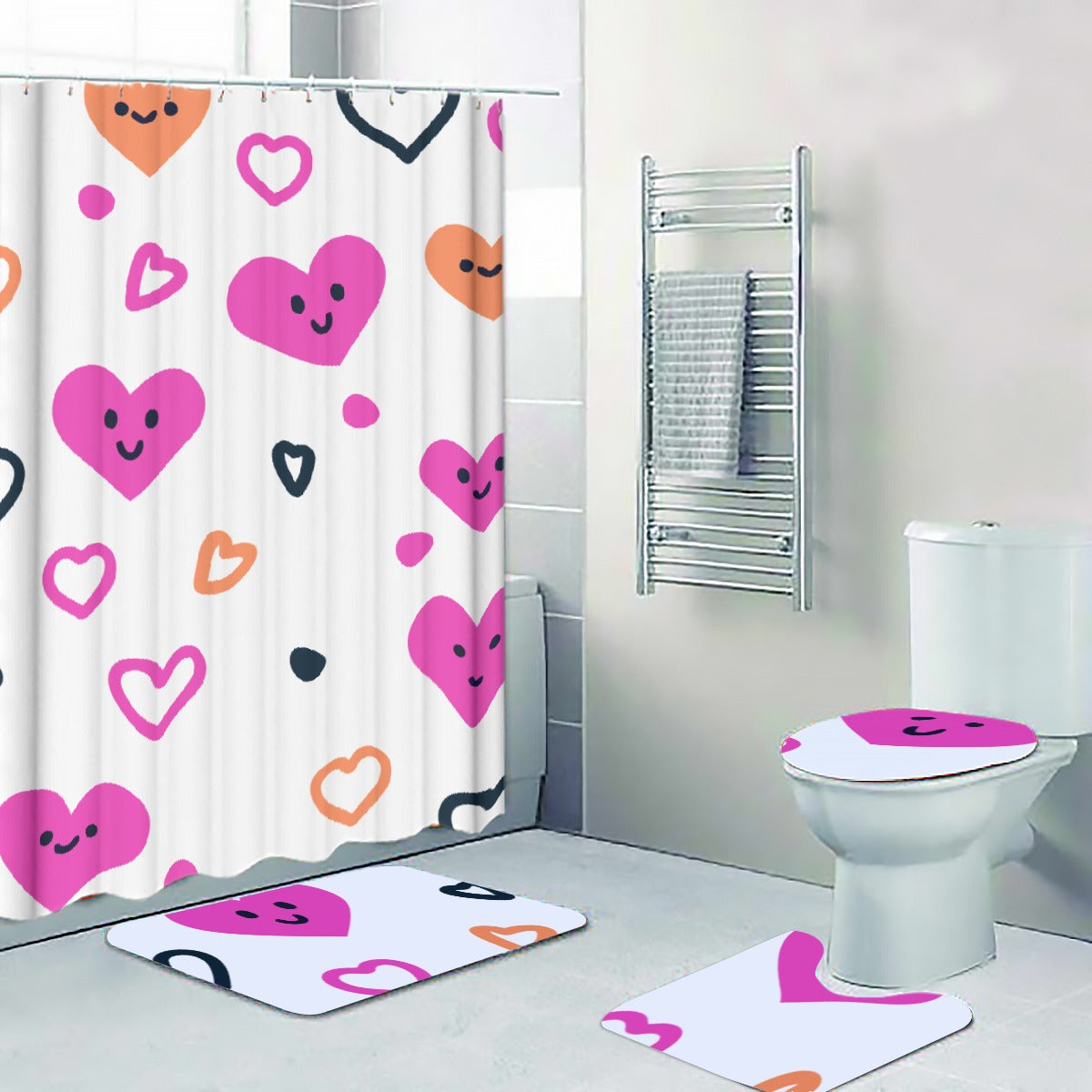 Four-piece Bathroom Pink Hearts